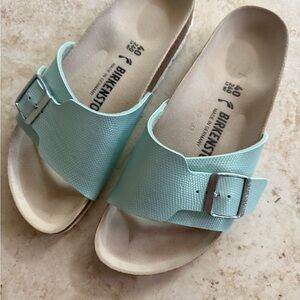 Birkenstock Light Blue Slides with Silver Buckle